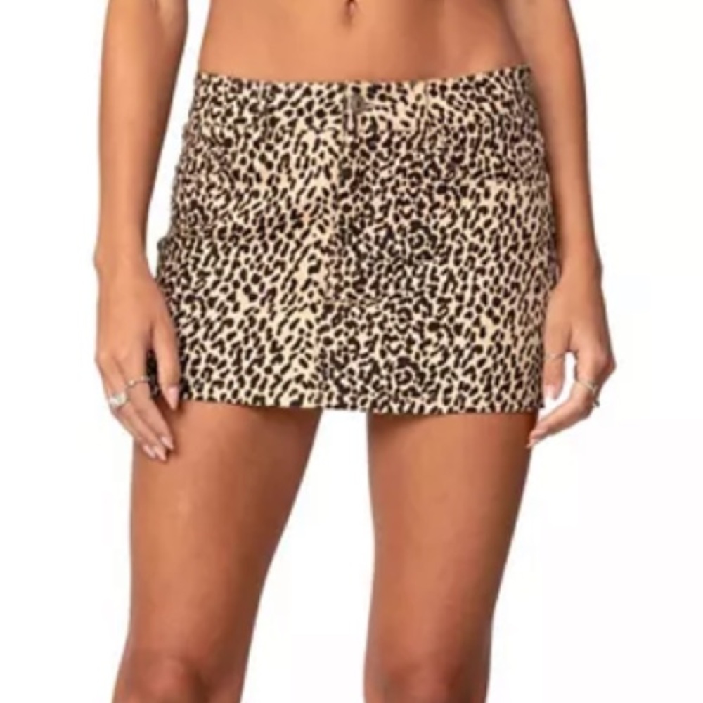 Edikted leopard print denim mini skirt